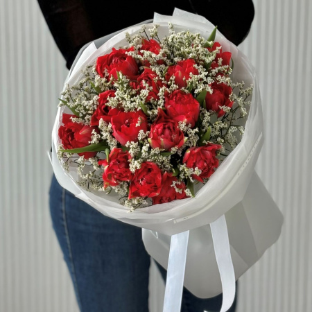 15 ПИОНОВИДНЫХ ТЮЛЬПАНОВ И ЛИМОНИУМ